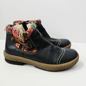 Rieker Felicitas 84 Ankle Boots Size 39 US 8 Navy Blue Multicolor Knit Cuff